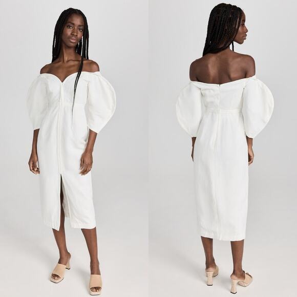 Mara Hoffman Off-The-Shoulder Leonara Midi Dress Ivory/White Size 2 Bridal - Picture 5 of 8